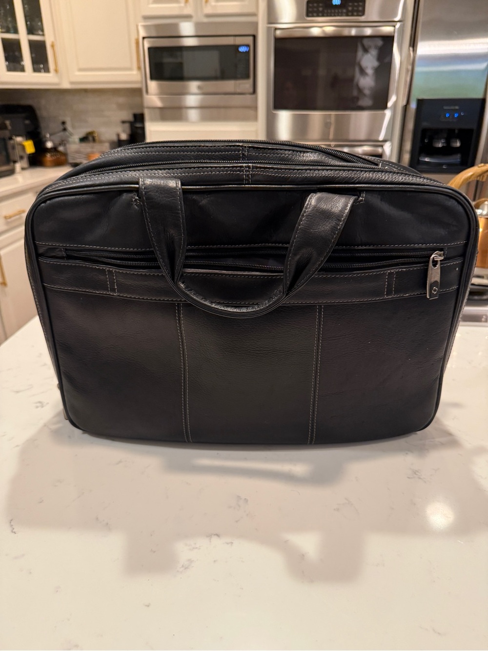 Samsonite Black Genuine Leather Laptop Briefcase Business Messenger Bag 16.5” - Picture 5 of 14